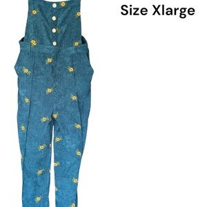 Womens Blue Floral Overalls